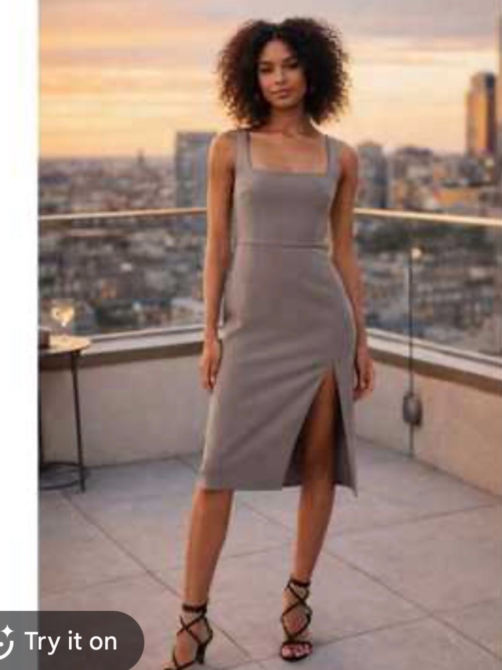 Aritzia Babaton ’90s Slit Midi Dress Mauve Taupe Square Neck Size 10